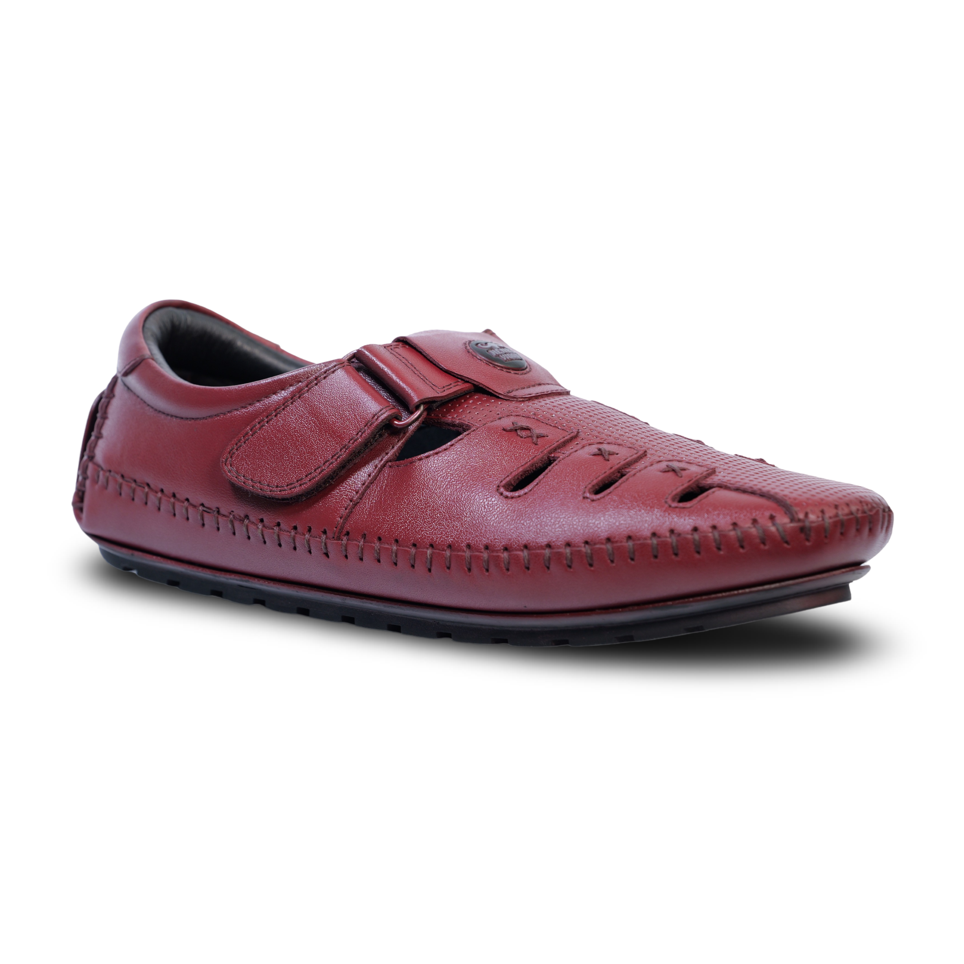 Men’s Roman Velcro Leather Sandals For Men- HW-903-Cherry