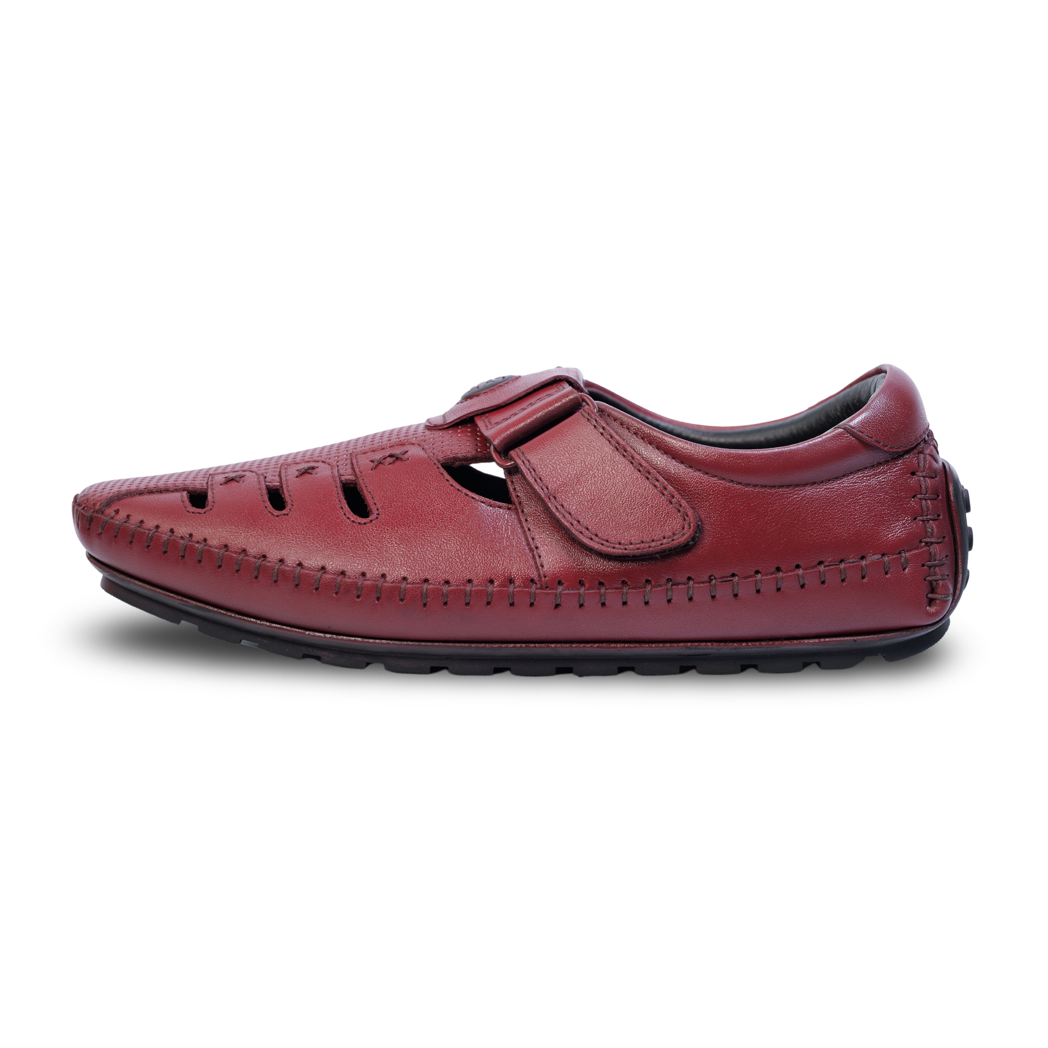 Men’s Roman Velcro Leather Sandals For Men- HW-903-Cherry