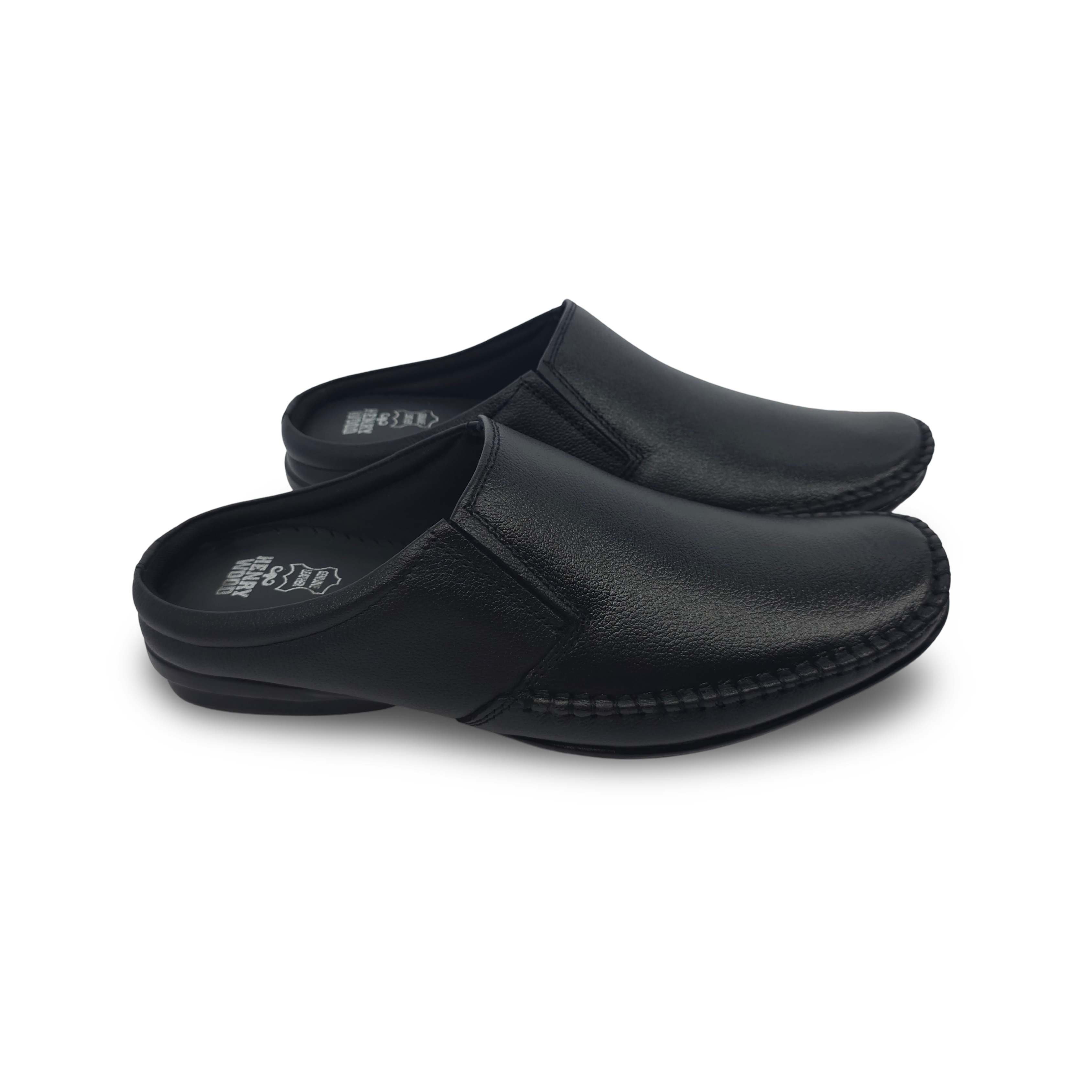 Mule Leather Sandals For Men-HW-20-Black