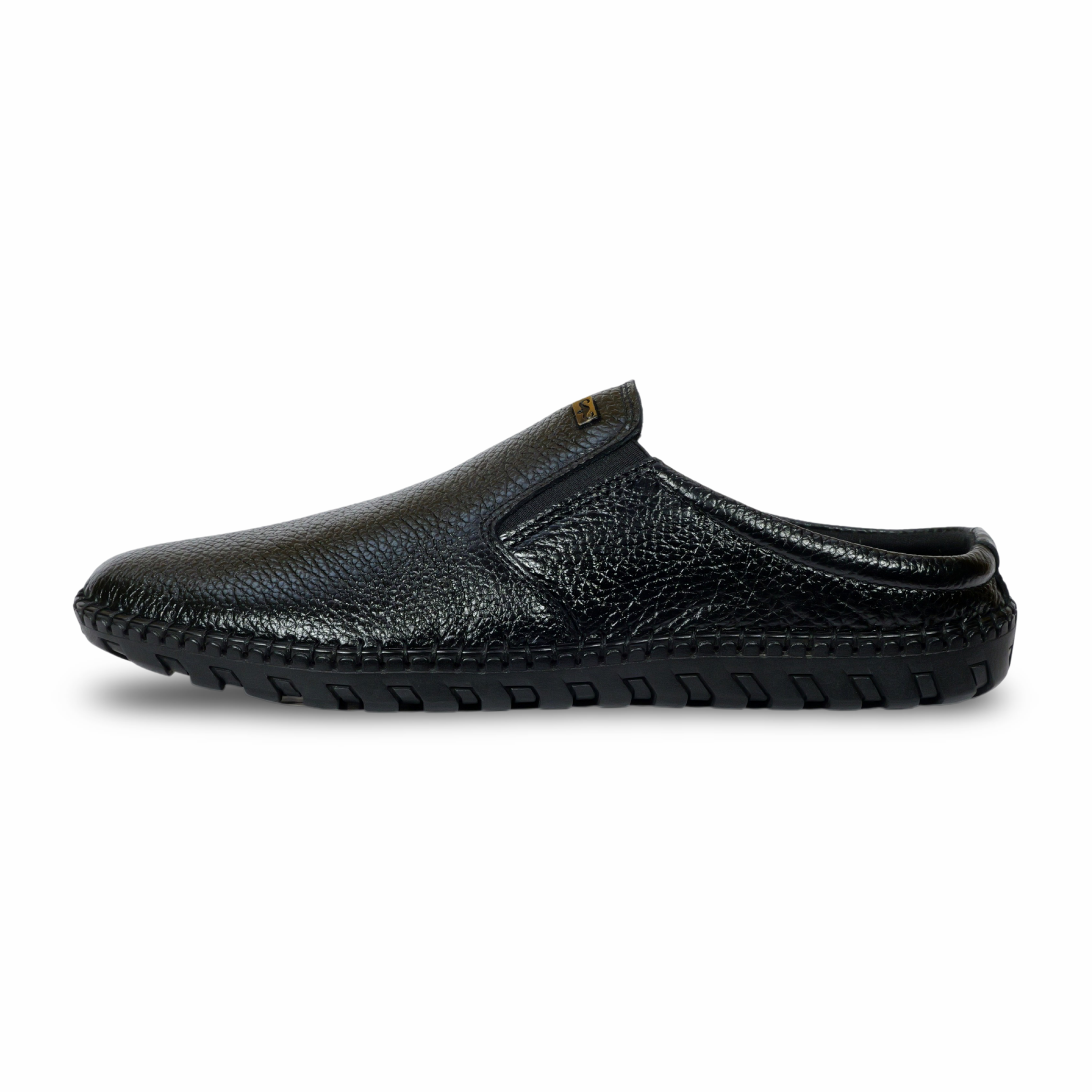 Side view of men’s genuine leather mules HW-110 black



